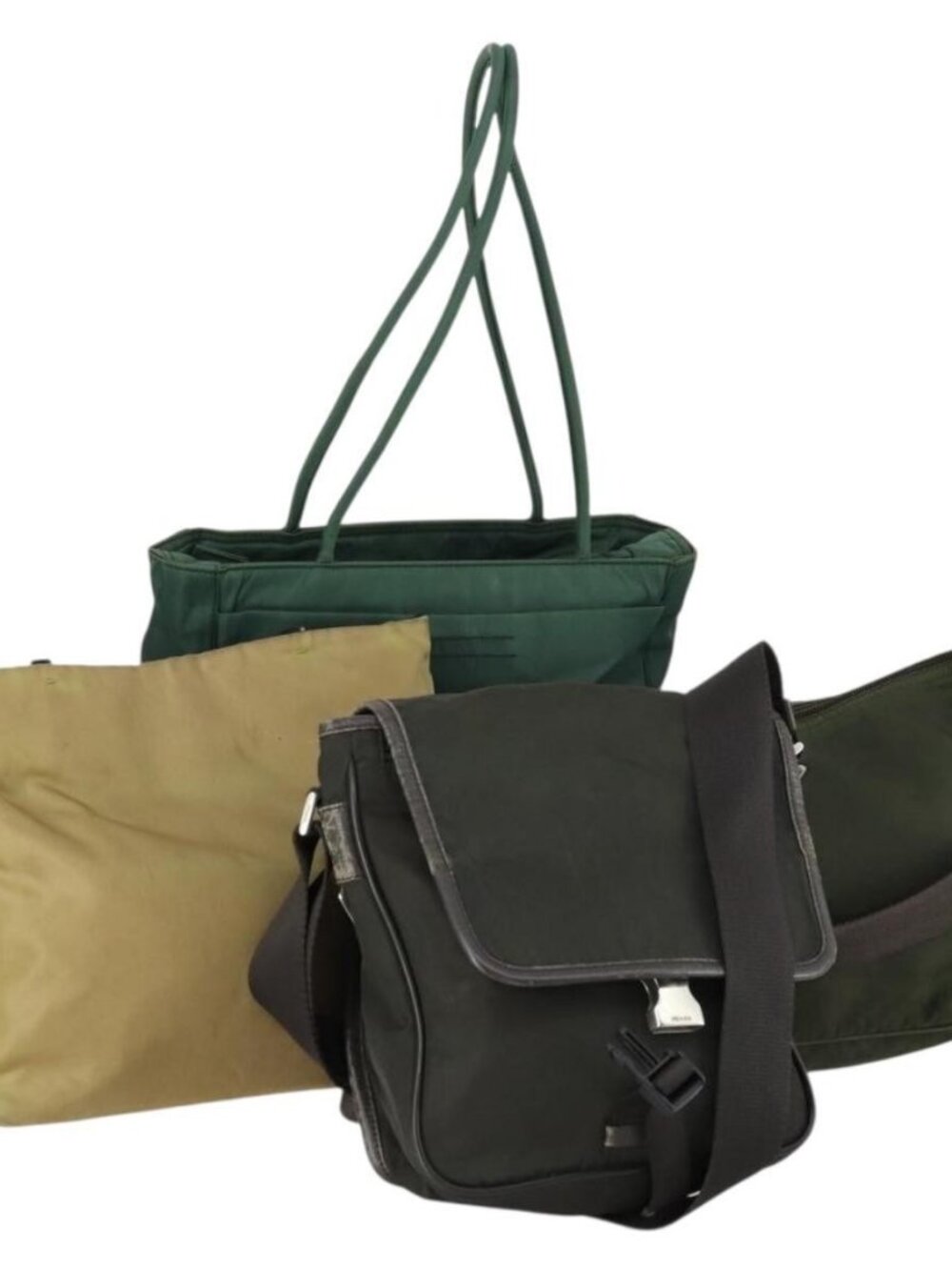 PRADA Shoulder Bag Nylon 4 Set Beige Khaki Auth 156743